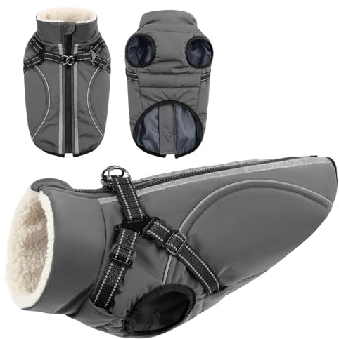 CITÉTOILE Hundemantel Hundejacke Warm Wintermantel mit Reißverschluss Winddichte & Winddichte mit Reflektorstreifen & Brustgurt für kleine Mittel Große Hunde Grau M