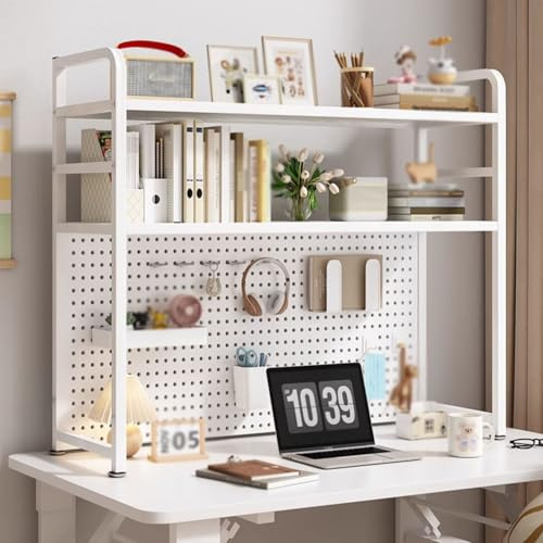 Estantería De Sobremesa Libros DIY Librería Estantería De Escritorio para Mesas De Computadora Estructura Metálica Estante De Almacenamiento(Blanca,95x20x98cm)