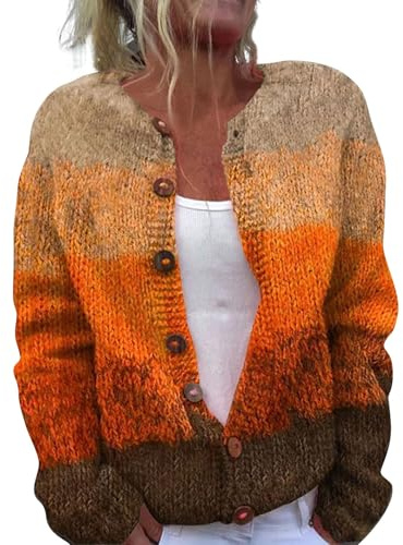 YIzdegg Cardigan da donna in lana oversize, con bottoni, cardigan con stampa colorata, giacca invernale di Natale, maglione lavorato a maglia Y2k, giallo., L