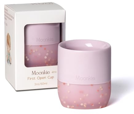 Moonkie Baby Cup, Silikon Öppen Kopp Baby, Tiny Drinking Training Cup, Mugg Barn 4 Månader+, Viktad Bas, BPA-fri, med Kapacitetsmarkeringar, Småbarnsmuggar för 6-12 Månader, 2 Uns(Mjukt lila)