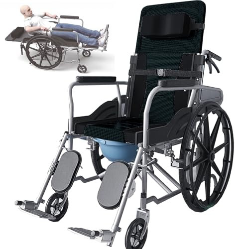 LESBJFDM Fauteuil Roulant Pliable Léger pour Personnes Âgées, avec Toilettes,Pliage Facile pour L'indépendance Ou La Commodité du Gardien,Chaise Percée Inclinable À Dossier Haut
