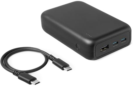 Amazon Basics Power Bank Portatile ad Alta Capacità con 3 Porte di Ricarica, 20000mAh, Colore Nero