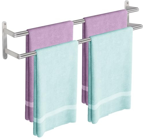 JIAPAIDUO Double Towel Rail Wall Mounted, 80cm Bathroom Towel Rails, Stainless Steel Towel Holder, Bathroom Towel Rack, Hand Towel Rail for Bathroom Shower Storage, Kitchen, Brushed Nickel