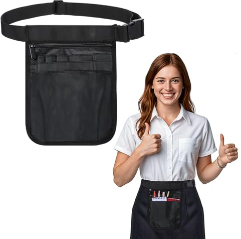 Server Waist Pouch, Restaurant Waiter Waist Tool Pouch Bag with Adjustable Belt, Utility Money Bag Working Serving Apron for Waiter Waitress(Black)