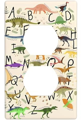 Duplex Socket Decorative Wall Plate WHJDPP Stylish Learning Alphabets with Dinosaurs Picture Wall Decoration Flexible for Living Room Bedroom Bathroom
