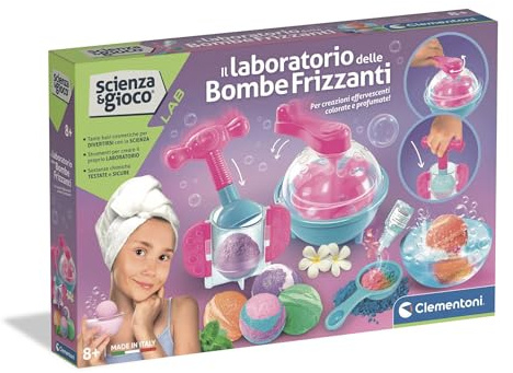 Clementoni Scienza e Gioco - Il Laboratorio delle bombe Frizzanti, Set Creazioni Effervescenti, Colorate e Profumate, Bambine 8+ Anni, Crea Bombe da Bagno Colorate e Profumate, Lingua Italiana, 19437