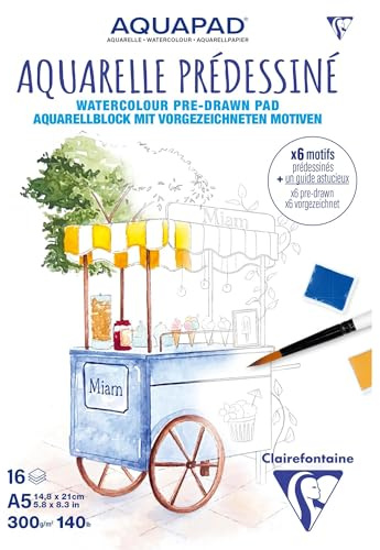 Clairefontaine 976071C Aquarelle Predessiné Gourmandise 15 Feuilles A5 300g