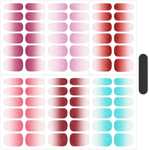 JSRQT 6 ark Glitter Nagelklistermärken, Nagellack Klistermärken Enfärgade Gradient, Nagelgelremsor Självhäftande Dekaler, Tips Manikyr Nagelkonst Klistermärken Dekor för Kvinnor Flickor