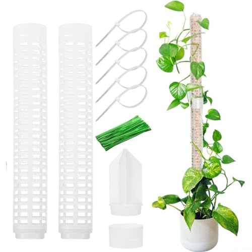 Besttoolifes Set di tralicci con canna da muschio, palo sezionale rimovibile in plastica con 20 fasce per piante, per piante rampicanti tra cui Monstera e filodendro (28,5 x 4 cm)