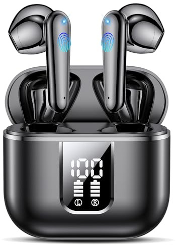 EUQQ Cuffie Bluetooth 60 Ore,Auricolari Bluetooth,Cuffie Wireless con 4 ENC Cancellazione Rumore Mic,Cuffie in Ear HiFi Stereo Cuffiette Bluetooth con LED Display, IP7 Impermeabili per iOS/Android
