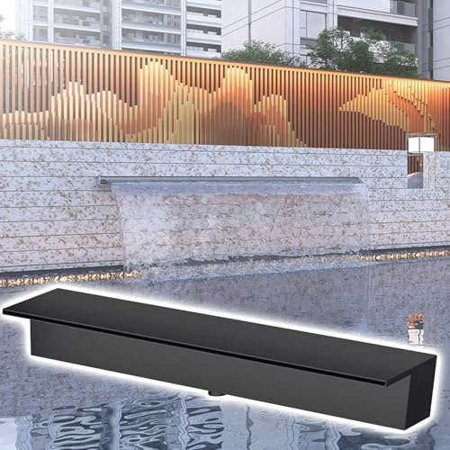 Slitstarkt 122 cm dammvattenfallsbräddavlopp i rostfritt stål, svart/silverfärgad utomhusvattenfunktion, enkel installation med tillbehör för fantastisk trädgårdsdekoration