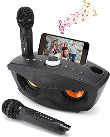 Máquina de Karaoke con 2 Micrófonos Inalámbricos, Altavoz Bluetooth para el Hogar con Dos Micrófonos de Mano Karaoke Portátil para Fiestas en Casa Soporte Tarjeta TF, AUX, FM, Disco U