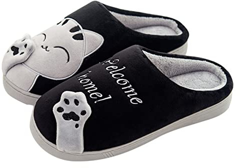 AUXDIQ Zapatillas Casa Hombre Mujer Invierno Pantuflas Calido Zapatillas de Casa Peluche Zapatillas de Estar por Casa Negro 37/38 EU