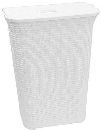 75L Laundry Hamper Storage Linen Clothes Washing Basket Lid Plastic Rattan Style (White)