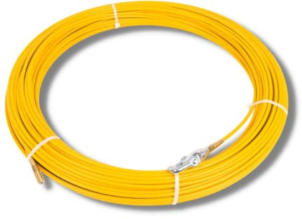 Katimex® Kabeljet Ersatzband | 40 Meter | gelb | Polykat® Glasfaserprofil | Anfangshülsen | M12 Aussengewinde | Führungskopf mit Öse Ø 25 mm
