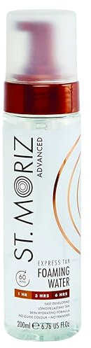 St Moriz Advanced Express Tan Clear Foaming Water | Express Clear Fake Tan Mousse | 1 Hour for Light Glow, 3 Hours for Medium Glow, 6 Hours for Deep Glow | Tanning Water | Vegan | Cruelty Free | 200ml