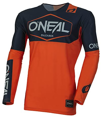 O'NEAL | Camiseta Motocross Manga Larga | MX MTB Mountainbike | Material Ligero, Corte Ergonómico Slim Fit para un Ajuste Maillot Mayhem Hexx V.24 | Adulto | Azul Naranja | Talla XL