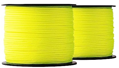 SNURO Corde Nylon (2 mm, 100 m) - 2 pièces- Corde Fluorescente en Polyamide Tressée Robuste pour n'importe Quelle Utilisation - Résistante aux Intempéries - Cordeau de Maçon- Jaune Fluo