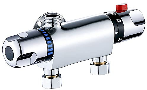 Puseky Grifo mezclador termostático para ducha de baño, Cromo Latón Montado en la pared Barra mezcladora de ducha Válvula de desvío Grifo anti escaldaduras Accesorio de baño