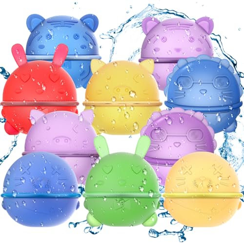 Variglas 10 Stück Wasserbomben Wiederverwendbar - Silikon Magnetische Wasserbomben Selbstschließend,Pool-Strand-Wasserspielzeug für Kinder und Erwachsene,Sommerspielzeug Outdoor-Aktivitäten