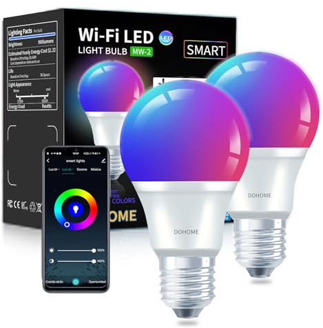 DoHome Matter E27 Smart Bulb 9W 900lm Smart LED Light Bulbs with Music Sync, Dimmable & Colour Changing Works with Apple HomeKit/Siri/Google Home/Alexa/SmartThings 2 Pack