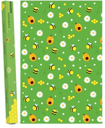 ERKOON Beeswax Food Wrap, Reusable Food Paper Sheets, Organic Bees Wax Cheese Bread Sandwich Wrappers, Biodegradable Zero Waste Plastic Free, for Food Storage