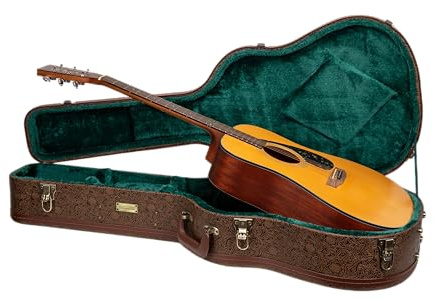 Crossrock Wooden Dreadnought Guitar Case for Martin D-28 / Taylor Grand Auditorium | Blossom Brown Faux Leather, Forest Green Velvet Interior, Lock – Designer Series(CRW530D28BQ)