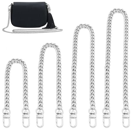YZROHYI 4pcs Taschenkette Silber,Taschengurt Kette für Handtasche,Umhängetasche Kette Trageriemen,Schulterriemen Metallic,Kettenriemen,Bag Chain,Geldbörsenkette,Crossbody Replacement Chain für DIY