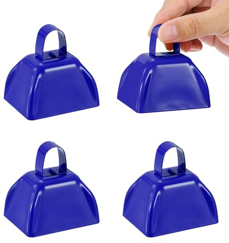 PATIKIL 4 st koklockor för fotbollsmatcher, 7,6 cm koklockor för sportevenemang bulk högt buller tillverkare metall koklocka med handtag för hejar tävling maraton bröllop, blå