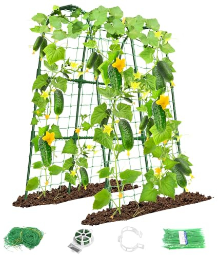Cucumber Trellis for Raised Bed, 80cm x 120cm, U-Shape Garden Trellis for Climbing Plants Outdoor, Metal Arch Trellis for Vegetables (Green)