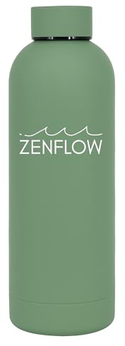 ZenFlow Stainless Steel Water Bottle 500ml – BPA-Free, Leakproof – Keeps Drinks Cold 24h / Hot 12h – Travel, Gym, Office – Multiple Colours (Olive Green)