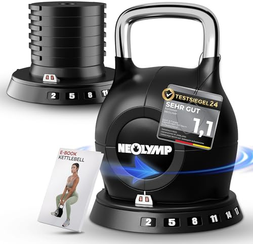 NEOLYMP Kettlebell Set 2-20 kg - 7-in-1 Kettlebell verstellbar für Ganzkörper-Workout Zuhause - Kugelhantel mit robustem Edelstahl-Handgriff für perfektes Schwungerlebnis