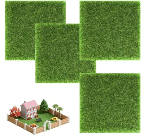 Solbrezeni 4 Pcs Fake Grass Mat, Artificial Grass, Miniature Artificial Turf Grasses for Modelling, Dollhouse, Toy Farm, Fake Garden Lawn Ornament (15cm x 15cm, Green)