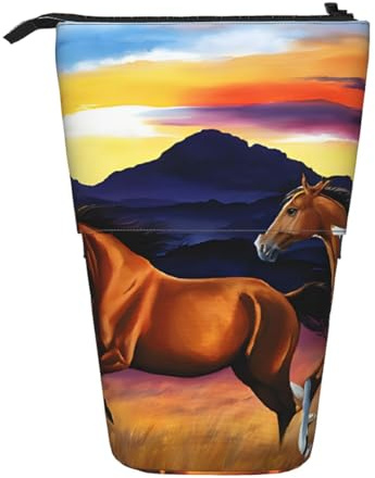 EZDLOWVBA Trousse à crayons avec fermeture éclair pour garçons et filles, motif chevaux courants, trousse télescopique, étudiants et bureau, collège