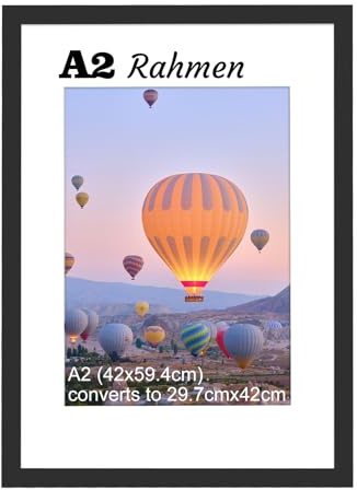 HOUSE DAY Bilderrahmen A2 Schwarz Bilderrahmen 42x59.4 Holz Posterrahmen | Bilderrahmen Din A2 Holz Posterrahmen,Bilder Rahmen für Familie,Landschaft,Haustier-Gedenkseite, Hochzeit, 1er-Pack