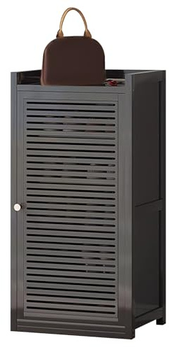 Scarpiera moderna in legno con ripiani regolabili, porte a battente, armadio autoportante per ingresso e corridoio, design elegante marrone/nero
