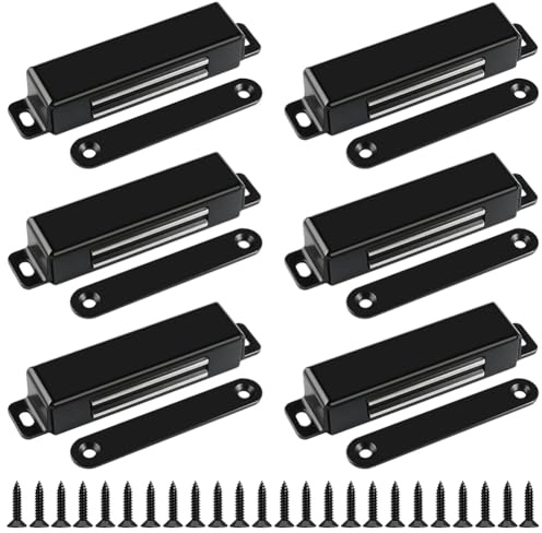 Magneti per porte dell'armadio, 6 magneti per porta, extra forti, 40 kg, in acciaio inox, chiusura magnetica, per mobili e porte del balcone (nero)