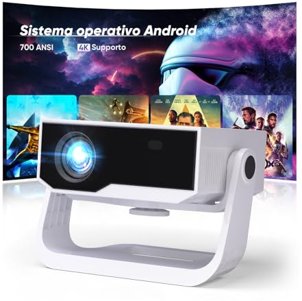 Videoproiettore intelligente Wielio Android 11, FHD 1080P compatibile 4K, WiFi6 e BT5.2, 700ANSI, supporto regolabile 120°, messa a fuoco elettronica, correzione trapezoidale per iOS/Android/Switch