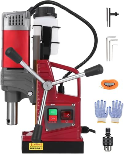 Magnetic Drill Press, 1450W 13000N Mag Drill with 1.57 Inch Capacity & Twist Drill Adapter, 820 RPM for Steel Beam Metal Drilling