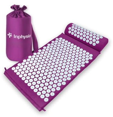 Inphysio - Kit d'Acupression avec Tapis et Coussin de Massage – Relaxation Musculaire, Soulagement du Dos et du Cou, Réduction de la Tension, Bien-Être Général, Hypoallergénique, Prune