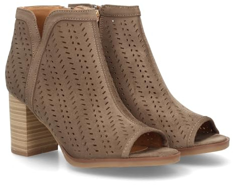 shoes&blues.es 99168 Botin de Tacon para Mujer, Comodos, con Calados, y Punta Abierta, Cierre de Cremallera en el Talon, Primavera Verano 2022 Verde Talla 39
