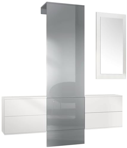 Vladon Garderobe Wandgarderobe Carlton Set 3, Made in Germany, Korpus in Weiß matt/Paneel in Grau Hochglanz