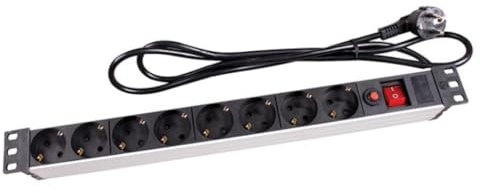 Perel Bloque multiplicado PDU con Interruptor, protección contra sobrecarga, 8 enchufes Schuko (Tipo F), 2.15 m, 3g1.5, Interior, Negro/Rojo Uso