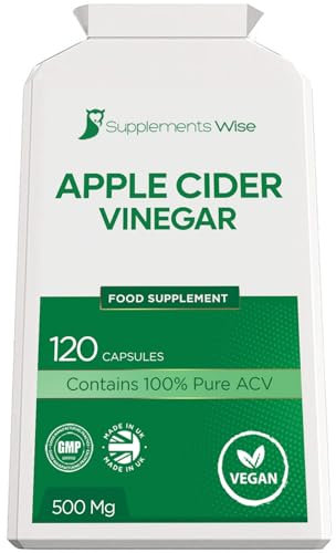 Apple Cider Vinegar Capsules - 120 x 500mg - High Strength ACV - Candida, Thrush and Yeast Infection Treatment - Water Retention Tablets - 1000mg Apple Cider Vinegar Tablets Daily