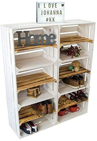 Kistenkolli Altes Land 6 x Johanna Weiss mit geflammter Einlage längs Schuh/-Bücherregal Gartendeko Weinregal, Weinkistenregal, Obstkisten, Weinkisten, Apfelkisten