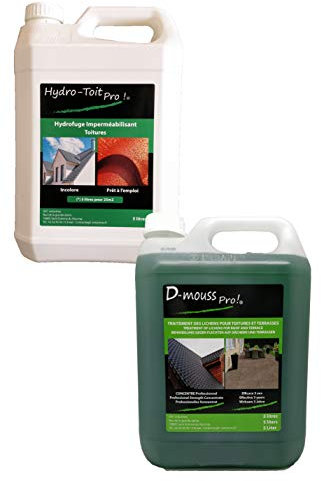 Antimousse TOITURE TERRASSE FACADE 500m² 5L et Hydrofuge TOITURE 25m² 5L