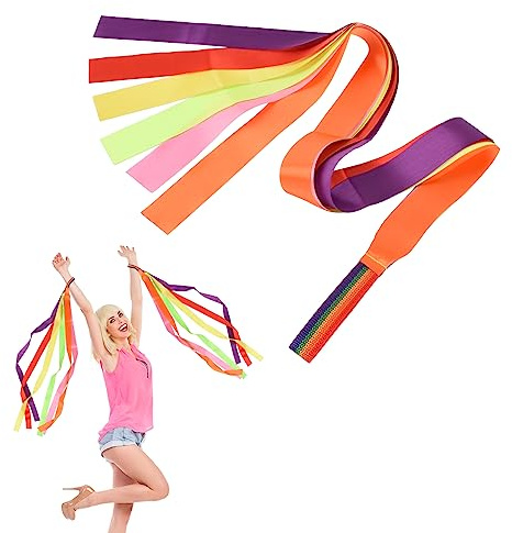 HUIANER 4PCS Dance Ribbons Colorful Streamers Rhythmic Gymnastic Ribbon Wands Rods for Children Dancing Baton Twirling