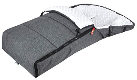 BABYLUX Fußsack 90cm MINKY Kinderwagen Buggy Babyschale Thermo +/ Muff Handmuff Winterfußsack (Grau + Minky Weiß)