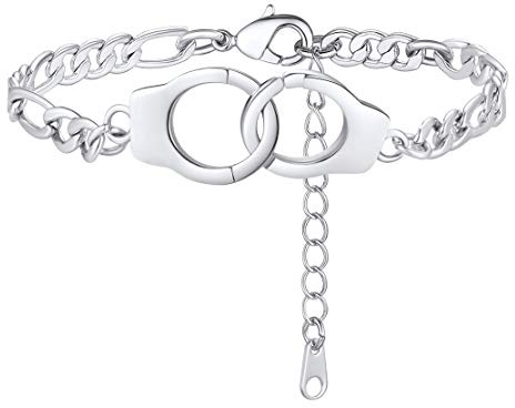 FindChic Handcuff Ankle Bracelets for Women Partners in Crime Stainless Steel Gothic Punk Jewelry 8.5'' Adjustable Ankle Chain Foot Link Infinity Anklets