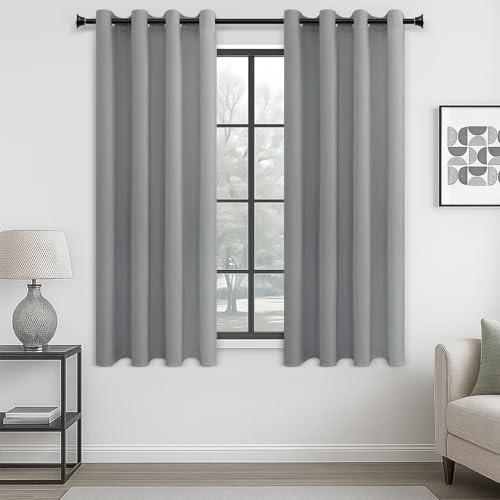 MRTREES Blackout Curtains Bedroom 48 Drop 2 Panels Light Grey Eyelet Thermal Curtain for Living Room Soft Texture Window Treatments for Kids 55x48 Inch 140x122 CM